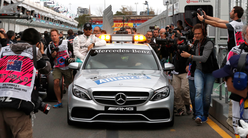 The same dude who was on pole for much of last year takes a victory ride through pit lane after scoring pole today. Photo credit: AP Images